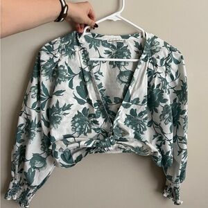 *Given away* Abercrombie & Fitch Green and White Crop Top with Tie Front